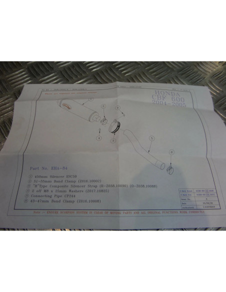 montage scorpion cp244 tube pot silencieux moto honda cbf 600 Z039.HA84 collier