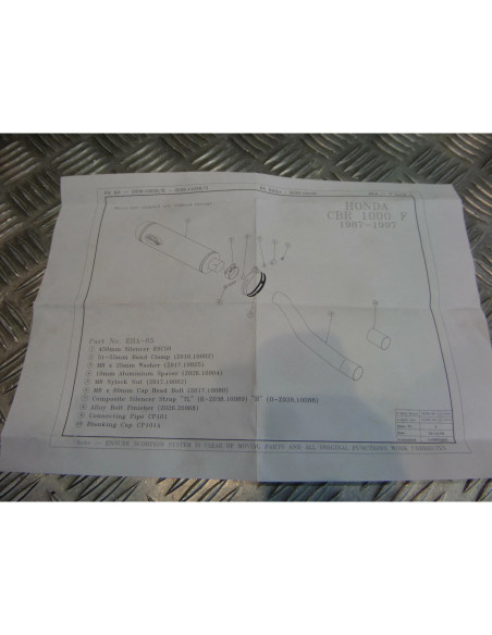 montage scorpion cp101 tube pot silencieux moto honda cbr 1000 f Z039.HA65 colli