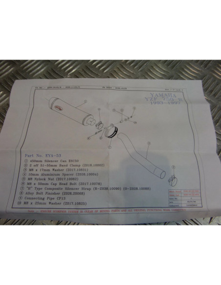 montage scorpion cp013 tube pot silencieux moto yamaha yzf 750 r Z039.YA53 colli