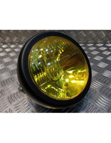phare metal noir universel verre jaune moto bobber custom chopper cafe racer scr