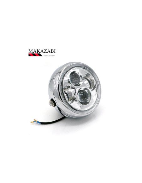 phare metal chrome universel double full led moto bobber custom chopper cafe rac