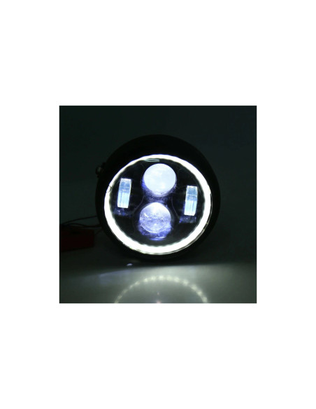 phare alu noir universel double led DRL avec anneau d'ange moto bobber custom ch
