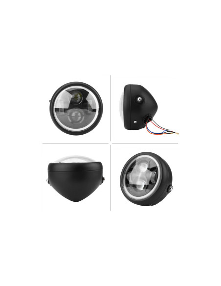 phare alu noir universel double led DRL avec anneau d'ange moto bobber custom ch