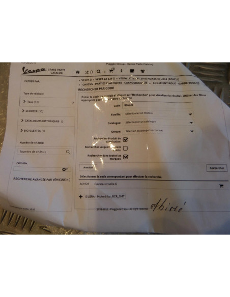 Cache latérale gauche plastique 866928 moto Gilera 50 rcr