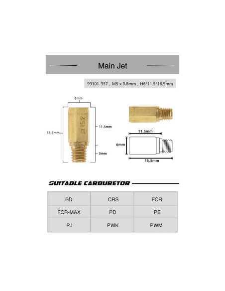 10 gicleur principal 5mm carburateur keihin pwk n° 110 , 112 , 115 , 118 , 120